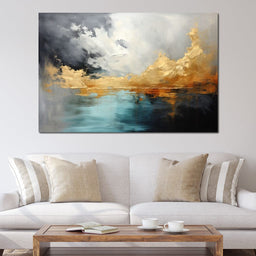 Gold and Teal Abstraction - NicheCanvas