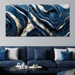 Luxury Abstract Marble in Blue, White & Black - NicheCanvas