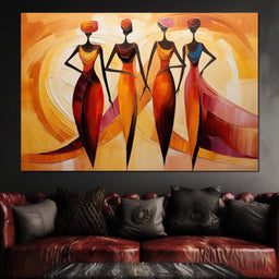 Golden Trio in Maroon Elegance - NicheCanvas