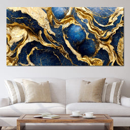 Luxury Abstract Marble in Gold & Blue - NicheCanvas