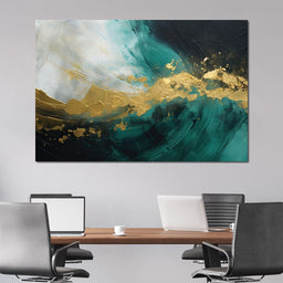 Emerald Tide with Golden Crest - NicheCanvas