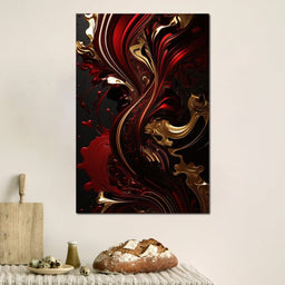 The Marble-Lux Collection: Dark Red & Vibrant Gold 09 - NicheCanvas