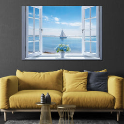 Azure Breeze Window View - NicheCanvas