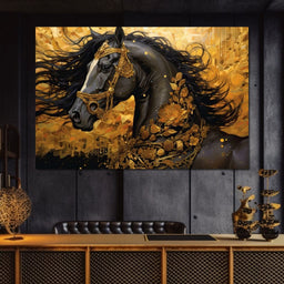 Gilded Black Horse - NicheCanvas