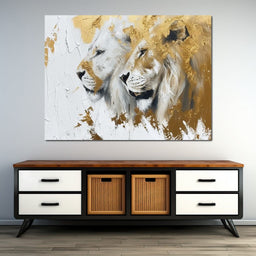 White & Gold Lions - NicheCanvas