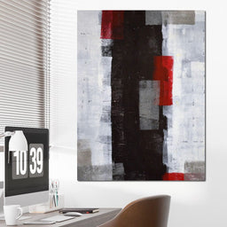 Grey & Red Abstract Art Painting - NicheCanvas
