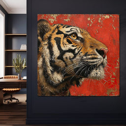 Tiger Gaze in Vermilion Majesty - NicheCanvas