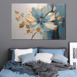 Minimalist Turquoise Gold Flower - NicheCanvas