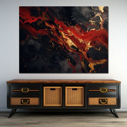 Red Gold and Black Abstraction - NicheCanvas
