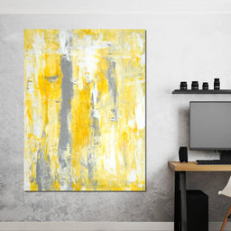 Grey & Yellow Abstract Art Painting - NicheCanvas