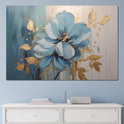 Golden Lotus in Turquoise Bloom - NicheCanvas