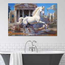 White Horse Gallop Amidst Ruins - NicheCanvas