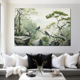 Misty Mountain Aviary Serene - NicheCanvas