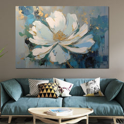 Turquoise Gold Flower in Bloom - NicheCanvas