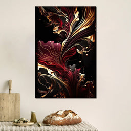 The Marble-Lux Collection: Dark Red & Vibrant Gold 02 - NicheCanvas
