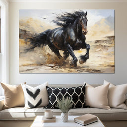 Stocky Black Horse - NicheCanvas