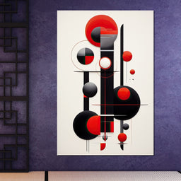 Architectural Symphony in Red and Charcoal - NicheCanvas