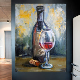 Bottle & Glass of Wine - NicheCanvas