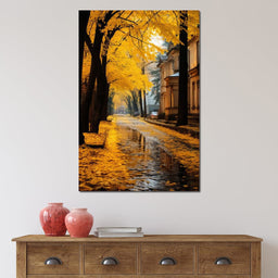 Autumn Leaves Along the City Road - NicheCanvas
