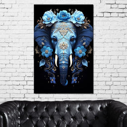Elephant Bloom in Mystic Blue - NicheCanvas