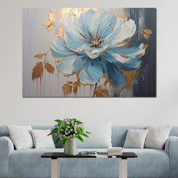 Golden Petals in Turquoise Bloom - NicheCanvas