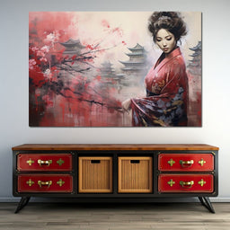 Geisha Amidst Blossoming Hues - NicheCanvas