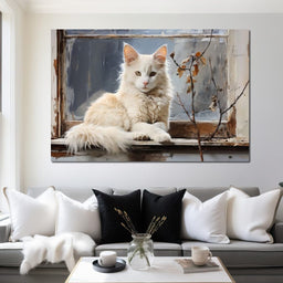 White Cat Oil Painting - NicheCanvas
