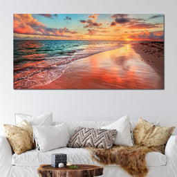 Sunset Over an Ocean Beach Shore - NicheCanvas