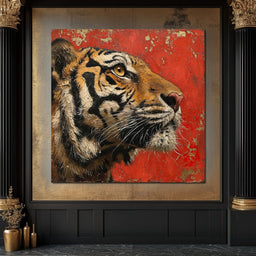Tiger Gaze in Vermilion Majesty - NicheCanvas