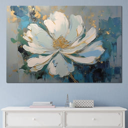 Turquoise Gold Flower in Bloom - NicheCanvas
