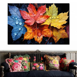 Autumnal Raindrop Leaves - NicheCanvas