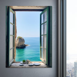 Oceanic Vista Through Wooden Pane - NicheCanvas