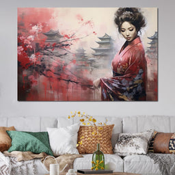 Geisha Amidst Blossoming Hues - NicheCanvas