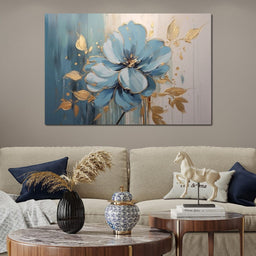 Golden Lotus in Turquoise Bloom - NicheCanvas