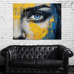 Blue Yellow Urban Graffiti Eye - NicheCanvas