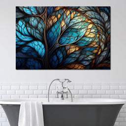 Mosaic Majesty in Beige and Sky Blue - NicheCanvas