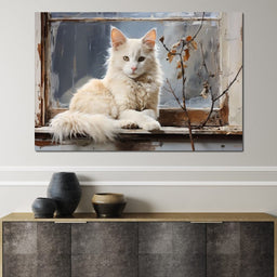 White Cat Oil Painting - NicheCanvas