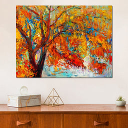 Red & Yellow Autumn Tree - NicheCanvas