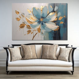Minimalist Turquoise Gold Flower - NicheCanvas