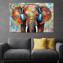 Elephant Listening Music with Headphone - NicheCanvas