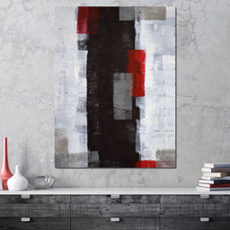 Grey & Red Abstract Art Painting - NicheCanvas