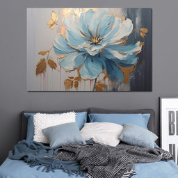 Golden Petals in Turquoise Bloom - NicheCanvas