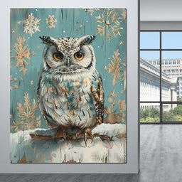 Winter Owls Golden Gaze - NicheCanvas