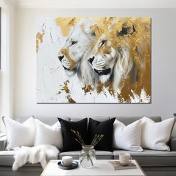White & Gold Lions - NicheCanvas