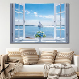 Azure Breeze Window View - NicheCanvas