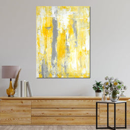 Grey & Yellow Abstract Art Painting - NicheCanvas