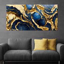 Luxury Abstract Marble in Gold & Blue - NicheCanvas