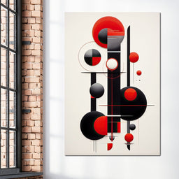 Architectural Symphony in Red and Charcoal - NicheCanvas