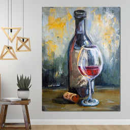 Bottle & Glass of Wine - NicheCanvas