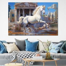 White Horse Gallop Amidst Ruins - NicheCanvas